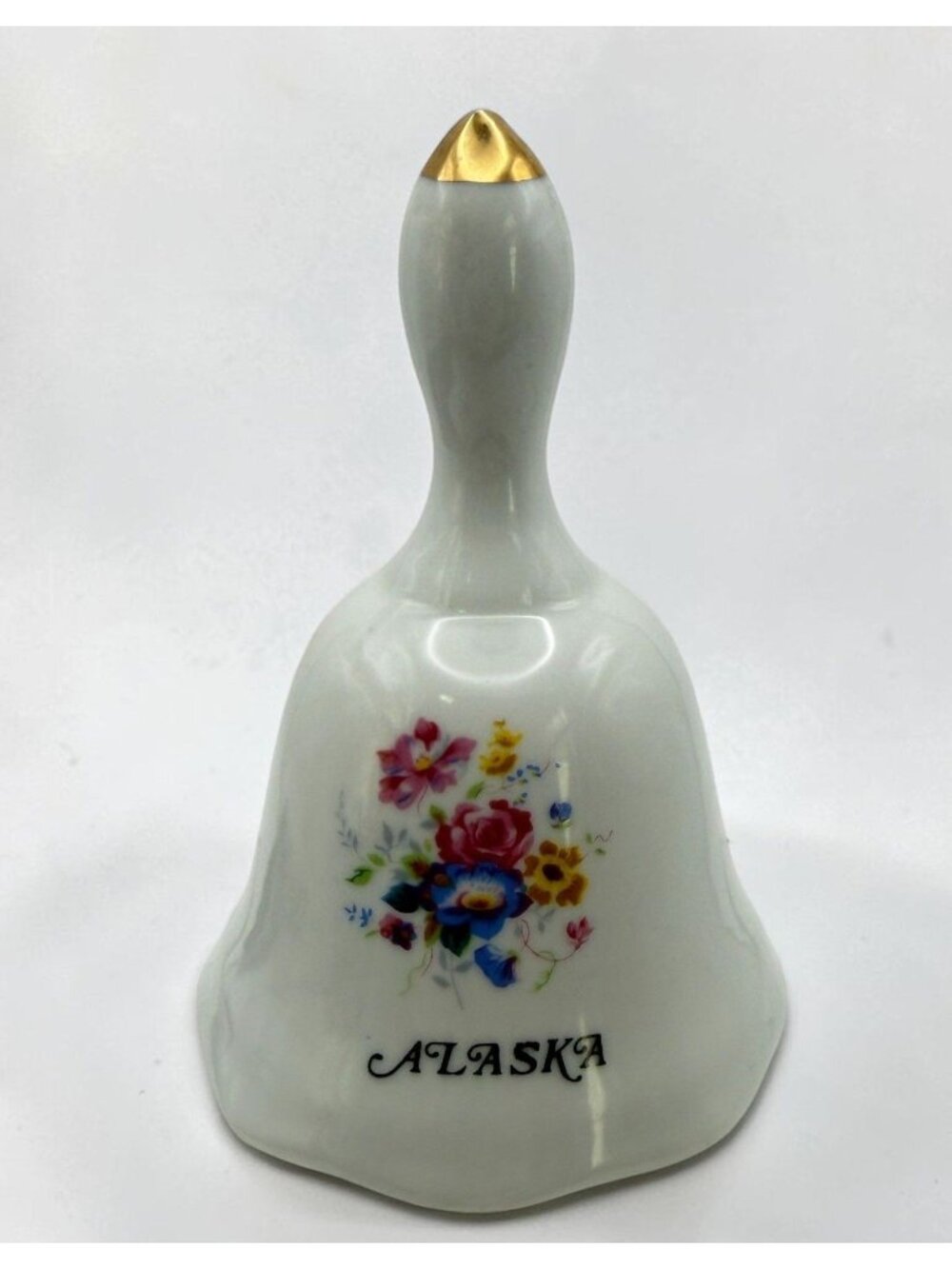 Alaska Floral Hand Bell Travel Souvenir Gold Tone Tip Wildflower